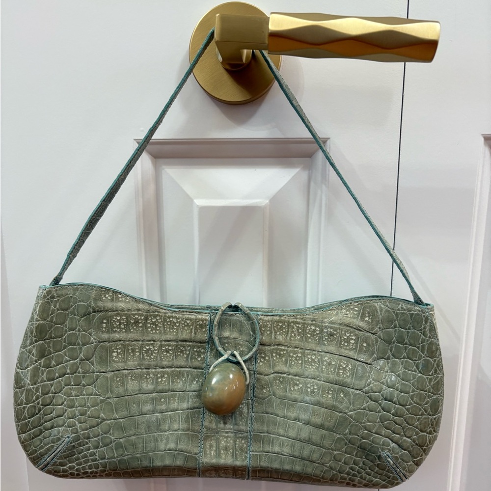 Authentic Nancy Gonzalez chic light green  Crocodile shoulder bag with strap